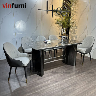 Bộ bàn ghế ăn mặt đá chân thép mạ carbon siêu chắc chắn BA08