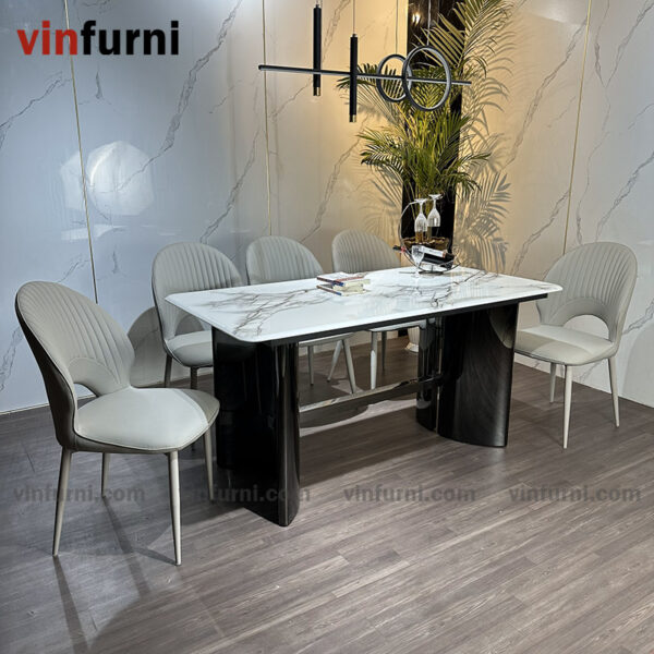 Bộ bàn ghế ăn mặt đá chân thép mạ carbon siêu chắc chắn BA08