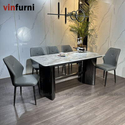 Bộ bàn ghế ăn mặt đá chân thép mạ carbon siêu chắc chắn BA08