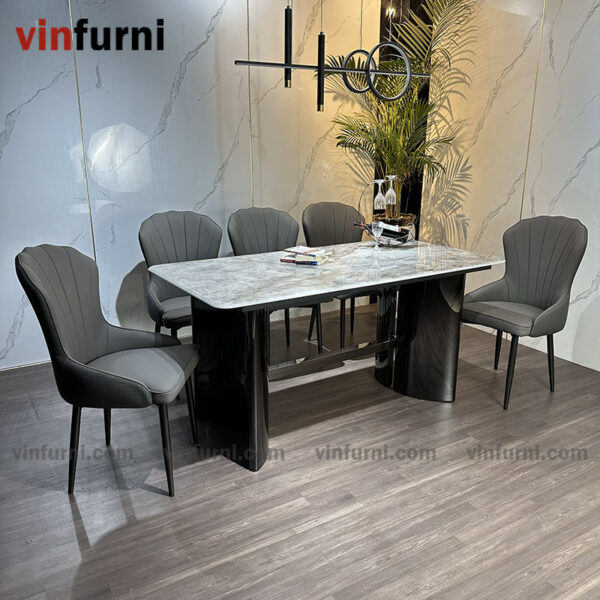 Bộ bàn ghế ăn mặt đá chân thép mạ carbon siêu chắc chắn BA08