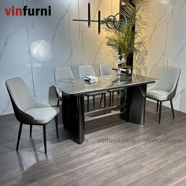 Bộ bàn ghế ăn mặt đá chân thép mạ carbon siêu chắc chắn BA08