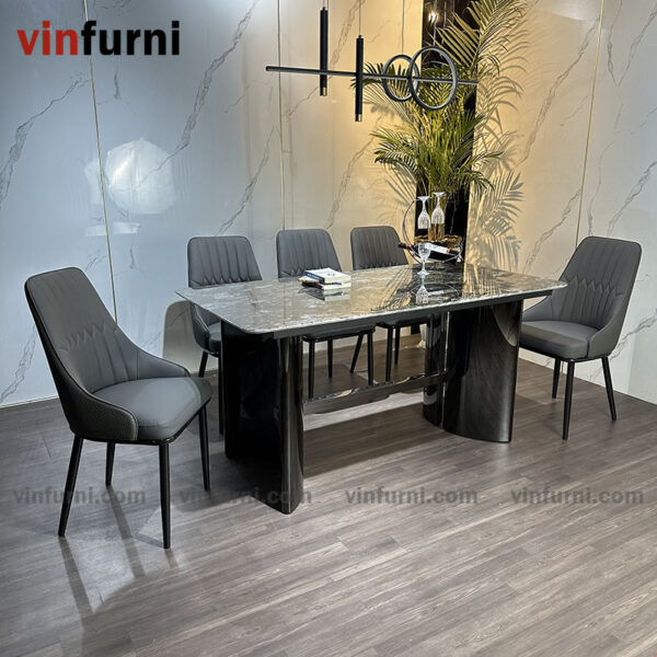 Bộ bàn ghế ăn mặt đá chân thép mạ carbon siêu chắc chắn BA08