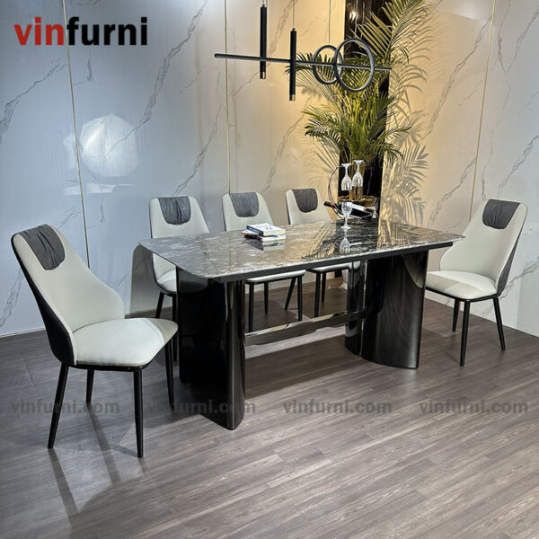 Bộ bàn ghế ăn mặt đá chân thép mạ carbon siêu chắc chắn BA08