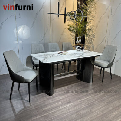Bộ bàn ghế ăn mặt đá chân thép mạ carbon siêu chắc chắn BA08