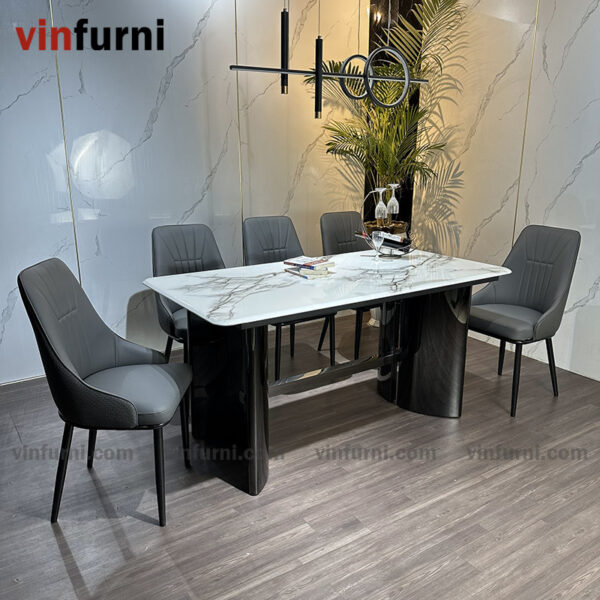 Bộ bàn ghế ăn mặt đá chân thép mạ carbon siêu chắc chắn BA08