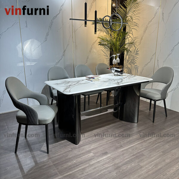 Bộ bàn ghế ăn mặt đá chân thép mạ carbon siêu chắc chắn BA08