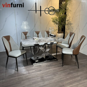 Bộ bàn ghế ăn nhập khẩu mặt đá tinh thể thạch anh BA02