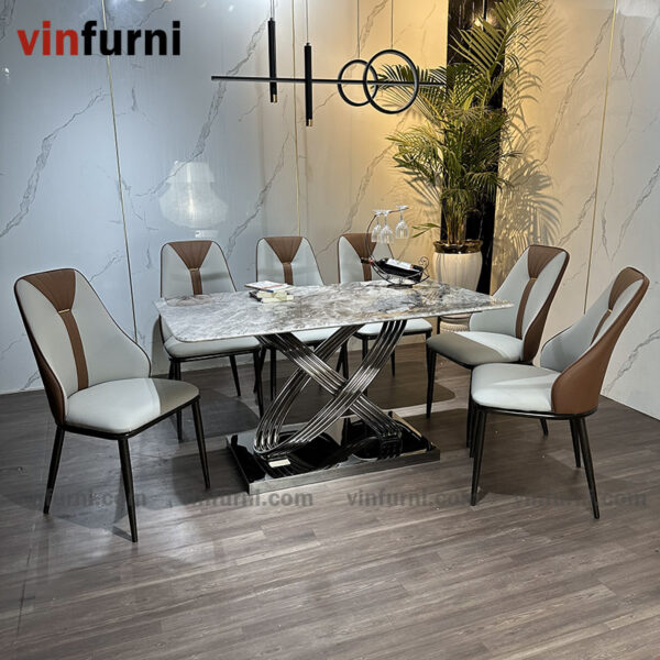 Bộ bàn ghế ăn nhập khẩu mặt đá tinh thể thạch anh BA02