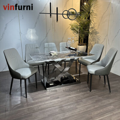 Bộ bàn ghế ăn nhập khẩu mặt đá tinh thể thạch anh BA02
