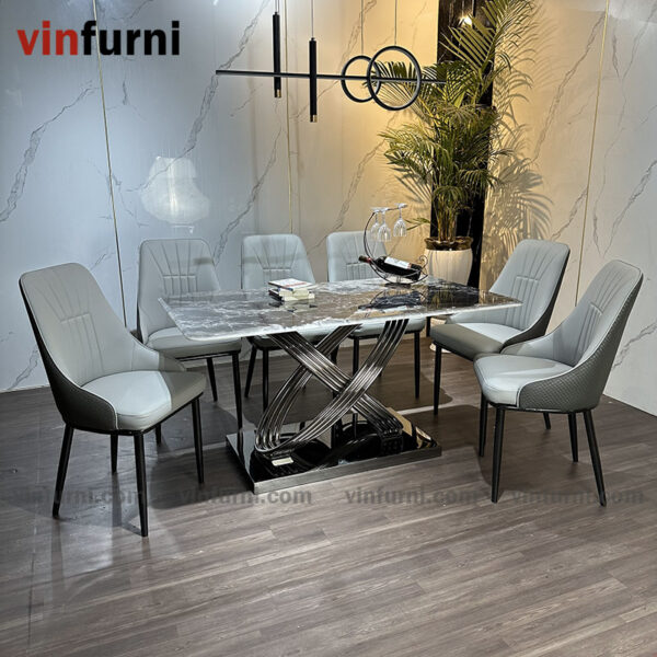 Bộ bàn ghế ăn nhập khẩu mặt đá tinh thể thạch anh BA02