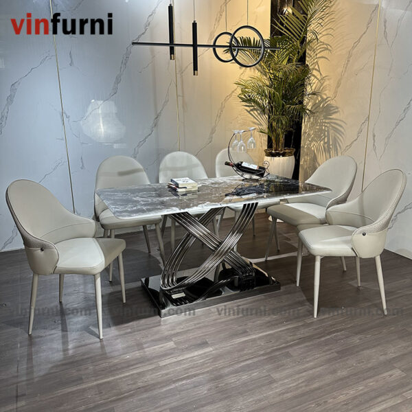 Bộ bàn ghế ăn nhập khẩu mặt đá tinh thể thạch anh BA02