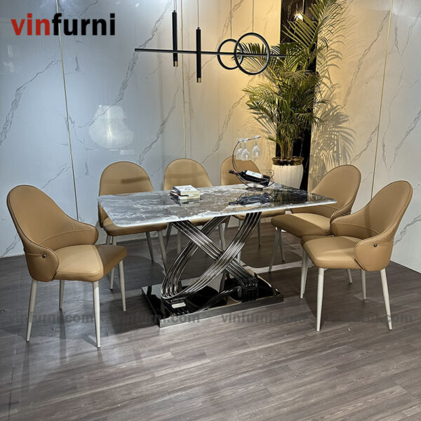 Bộ bàn ghế ăn nhập khẩu mặt đá tinh thể thạch anh BA02