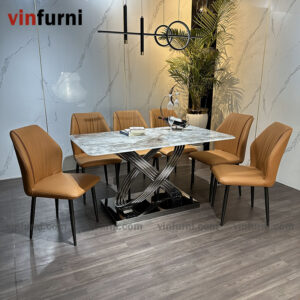 Bộ bàn ghế ăn nhập khẩu mặt đá tinh thể thạch anh BA02