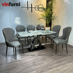 Bộ bàn ghế ăn nhập khẩu mặt đá tinh thể thạch anh BA02