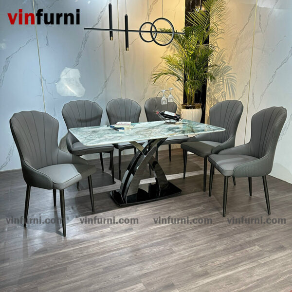 Bộ bàn ghế ăn nhập khẩu mặt đá tinh thể thạch anh BA02