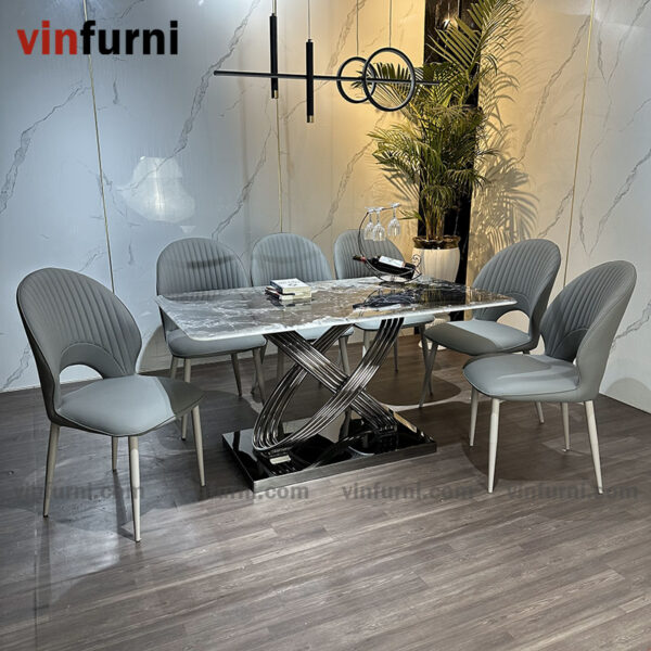Bộ bàn ghế ăn nhập khẩu mặt đá tinh thể thạch anh BA02