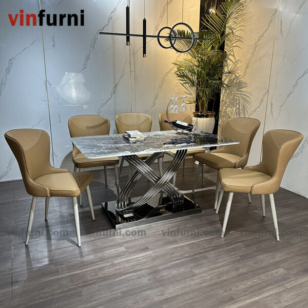 Bộ bàn ghế ăn nhập khẩu mặt đá tinh thể thạch anh BA02