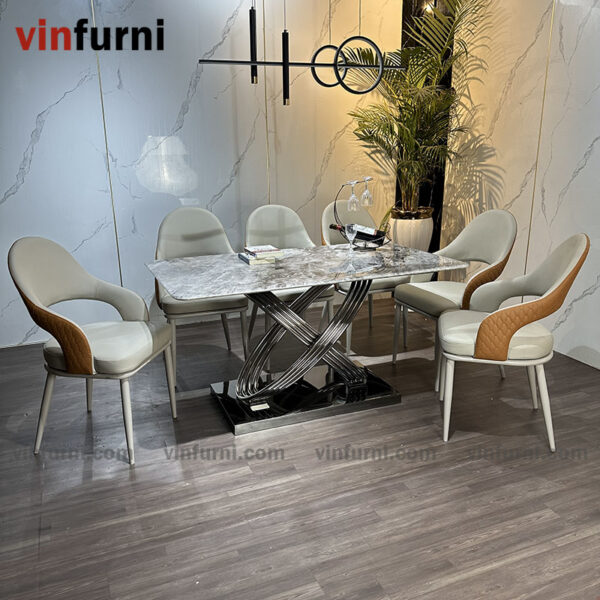 Bộ bàn ghế ăn nhập khẩu mặt đá tinh thể thạch anh BA02