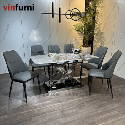 Bộ bàn ghế ăn nhập khẩu mặt đá tinh thể thạch anh BA02