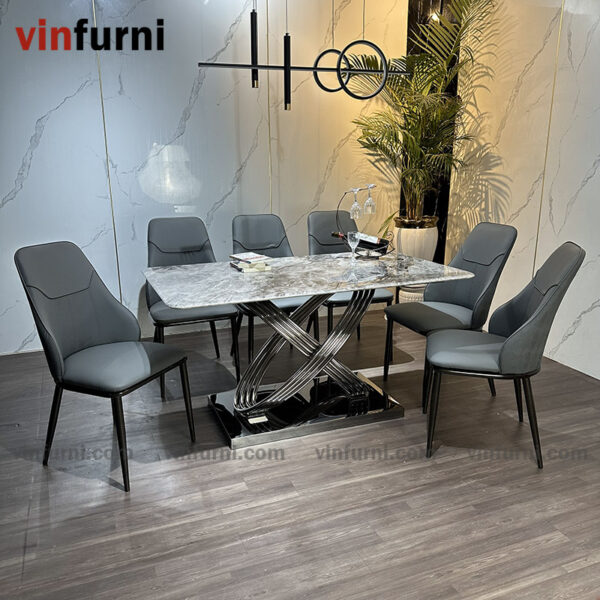 Bộ bàn ghế ăn nhập khẩu mặt đá tinh thể thạch anh BA02