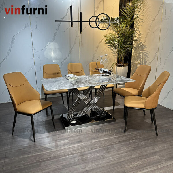 Bộ bàn ghế ăn nhập khẩu mặt đá tinh thể thạch anh BA02