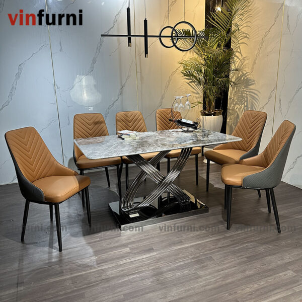 Bộ bàn ghế ăn nhập khẩu mặt đá tinh thể thạch anh BA02