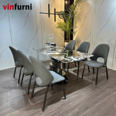 Bộ bàn ăn nhập khẩu chân trụ xếp độc đáo BA11