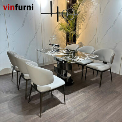 Bộ bàn ăn nhập khẩu chân trụ xếp độc đáo BA11