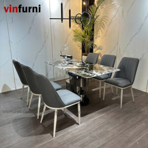 Bộ bàn ăn nhập khẩu chân trụ xếp độc đáo BA11