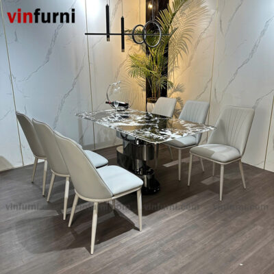 Bộ bàn ăn nhập khẩu chân trụ xếp độc đáo BA11