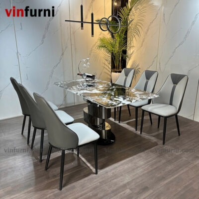 Bộ bàn ăn nhập khẩu chân trụ xếp độc đáo BA11