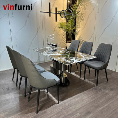 Bộ bàn ăn nhập khẩu chân trụ xếp độc đáo BA11