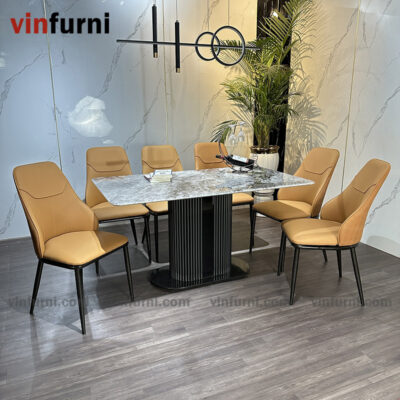 Bộ bàn ăn nhập khẩu chân trụ giữa hiện đại BA10