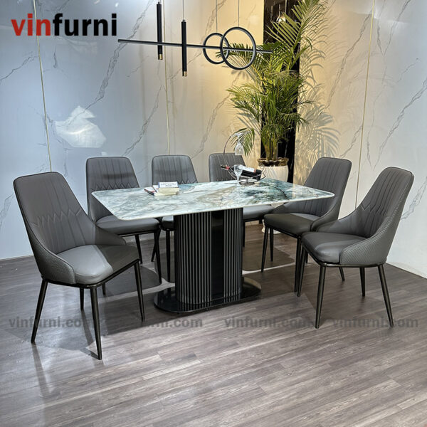 Bộ bàn ăn nhập khẩu chân trụ giữa hiện đại BA10