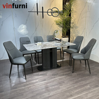 Bộ bàn ăn nhập khẩu chân trụ giữa hiện đại BA10