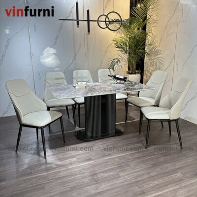 Bộ bàn ăn nhập khẩu chân trụ giữa hiện đại BA10