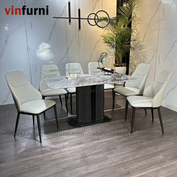 Bộ bàn ăn nhập khẩu chân trụ giữa hiện đại BA10