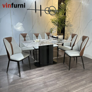 Bộ bàn ăn nhập khẩu chân trụ giữa hiện đại BA10