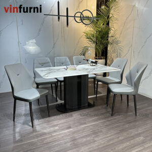 Bộ bàn ăn nhập khẩu chân trụ giữa hiện đại BA10