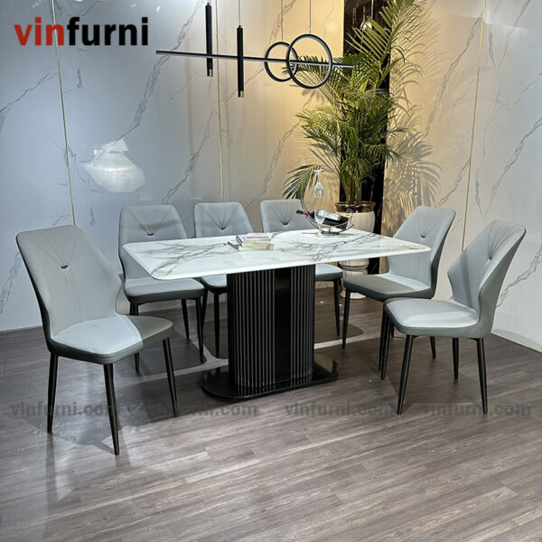 Bộ bàn ăn nhập khẩu chân trụ giữa hiện đại BA10