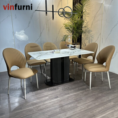 Bộ bàn ăn nhập khẩu chân trụ giữa hiện đại BA10