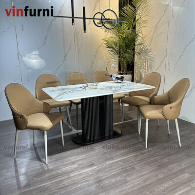 Bộ bàn ăn nhập khẩu chân trụ giữa hiện đại BA10