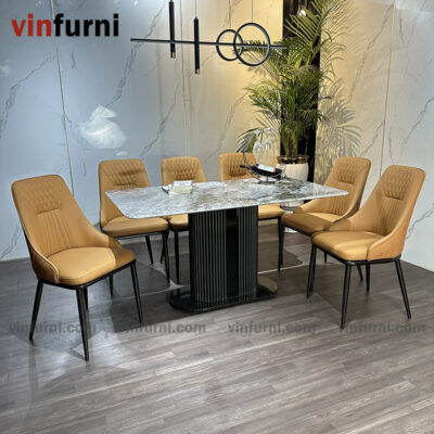 Bộ bàn ăn nhập khẩu chân trụ giữa hiện đại BA10