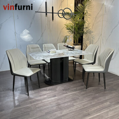 Bộ bàn ăn nhập khẩu chân trụ giữa hiện đại BA10