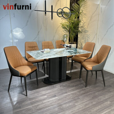 Bộ bàn ăn nhập khẩu chân trụ giữa hiện đại BA10