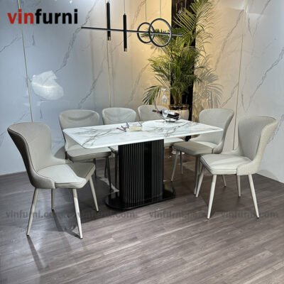 Bộ bàn ăn nhập khẩu chân trụ giữa hiện đại BA10