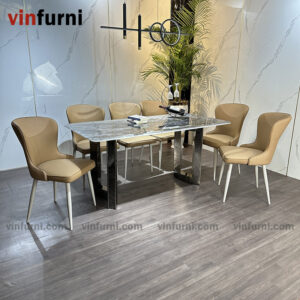 Bộ bàn ghế ăn mặt đá chân inox tối giản hiện đại BA13