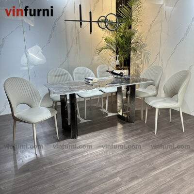 Bộ bàn ghế ăn mặt đá chân inox tối giản hiện đại BA13