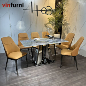 bộ bàn ghế ăn nhập khẩu mặt đá cao cấp BA01