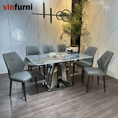 bộ bàn ghế ăn nhập khẩu mặt đá cao cấp BA01